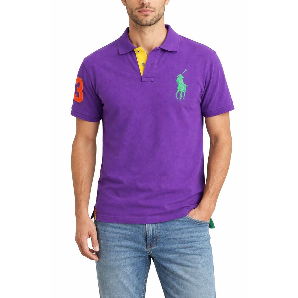Polo Ralph Lauren Mens XL Purple Green Big Pony #3 Custom Fit Polo Shirt Casual